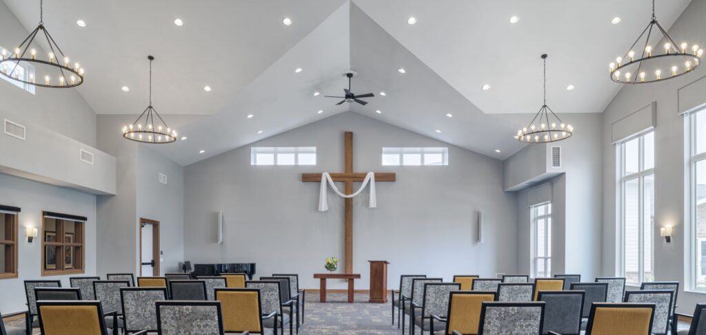 This is a picture of the inside of the new chapel at Harmony Gardens